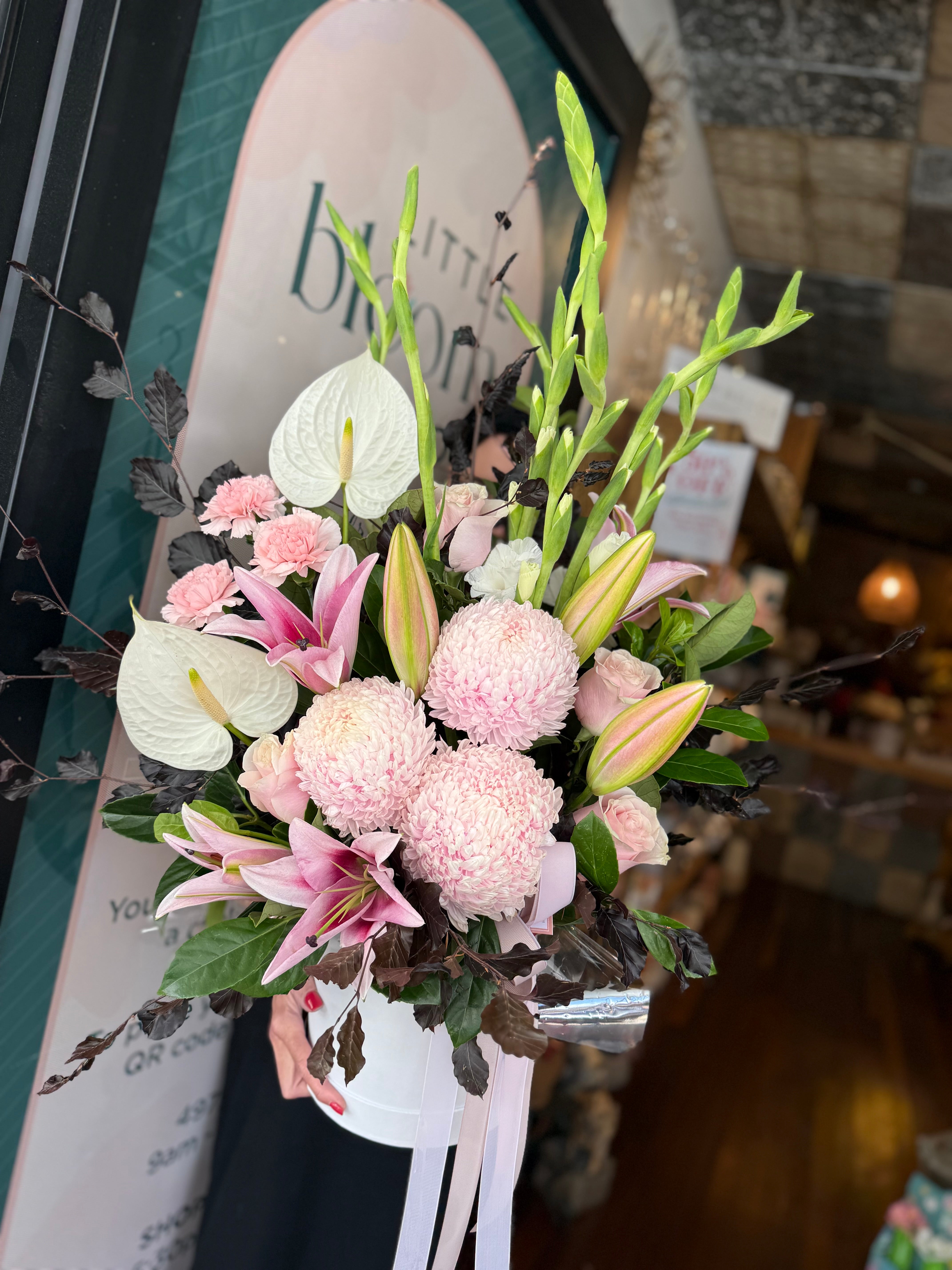 Showstopper Designer Hat Box Arrangement