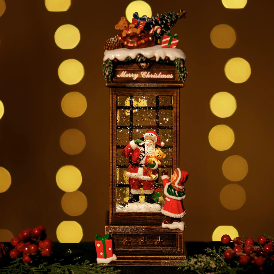 Snow Globe - Snowing Gift Telephone Box w/ Santa