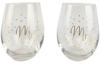 Stemless Wine Glass Mr & Mrs - Set of 2