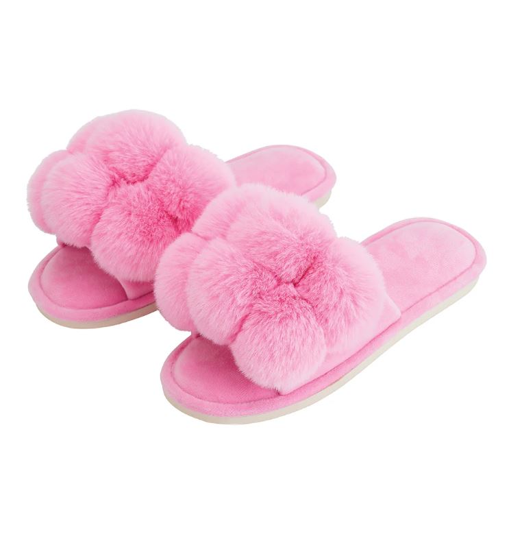 Candy Pink Pom Pom Slippers - Annabel Trends