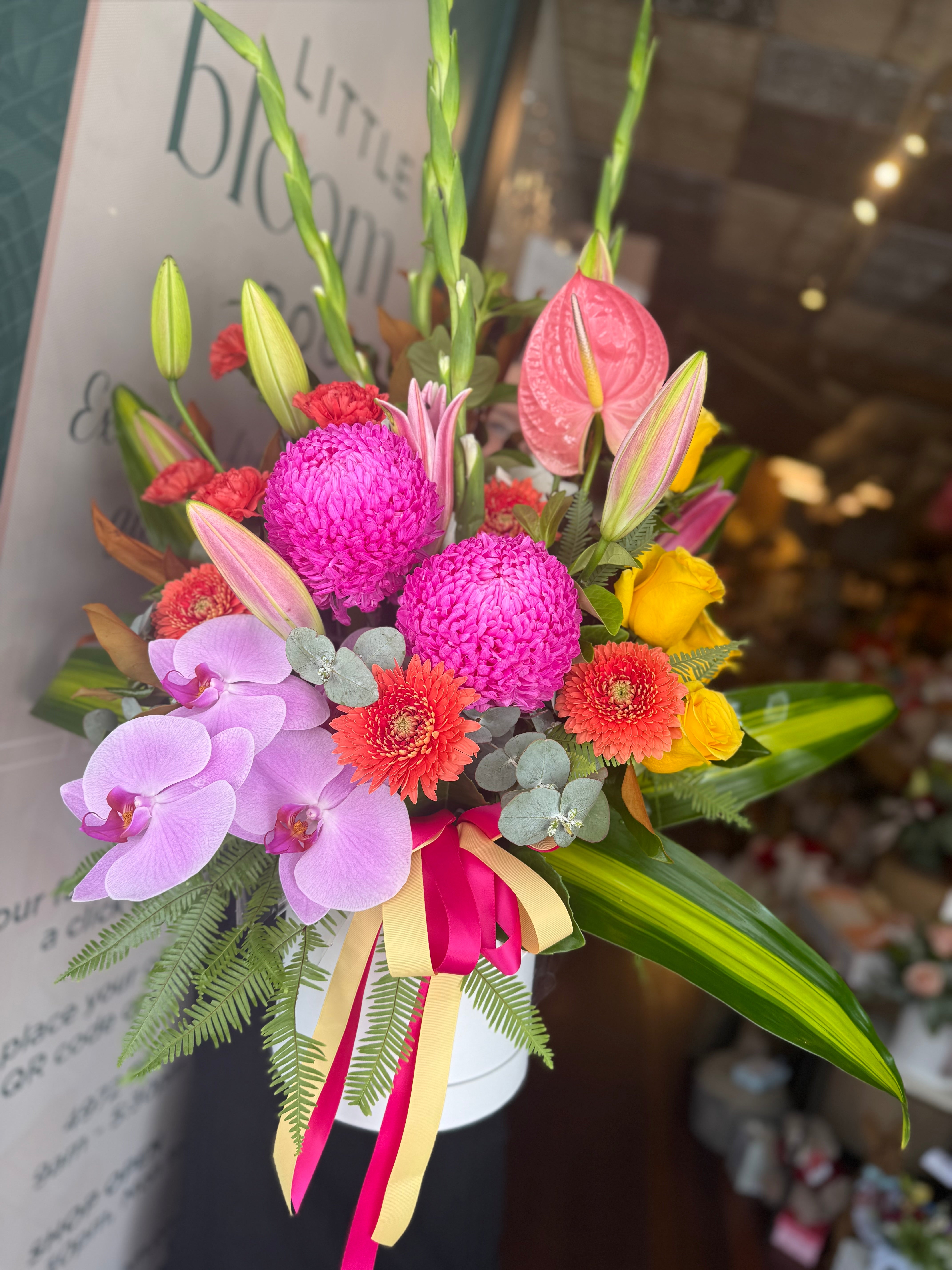 Showstopper Designer Hat Box Arrangement