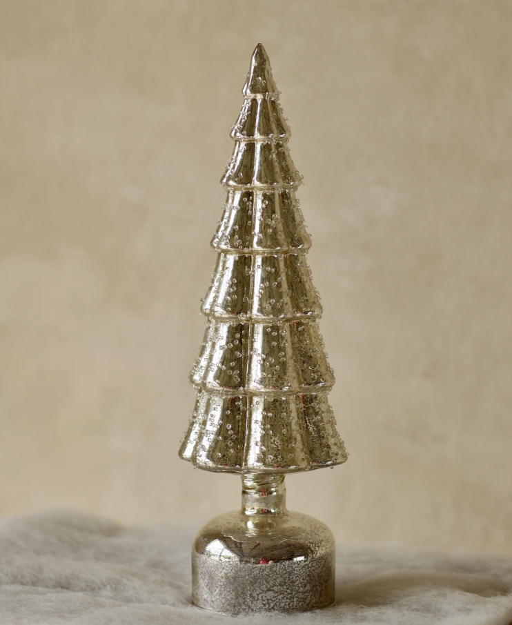 Rotating Christmas Tree - 36cm Rotating LED Glass Tree w/ Mercury