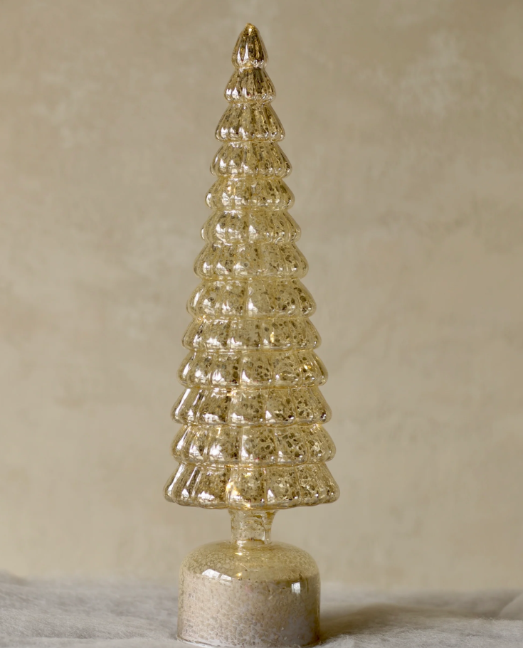 Rotating Christmas Tree - 36cm Rotating LED Glass Tree w/ Mercury