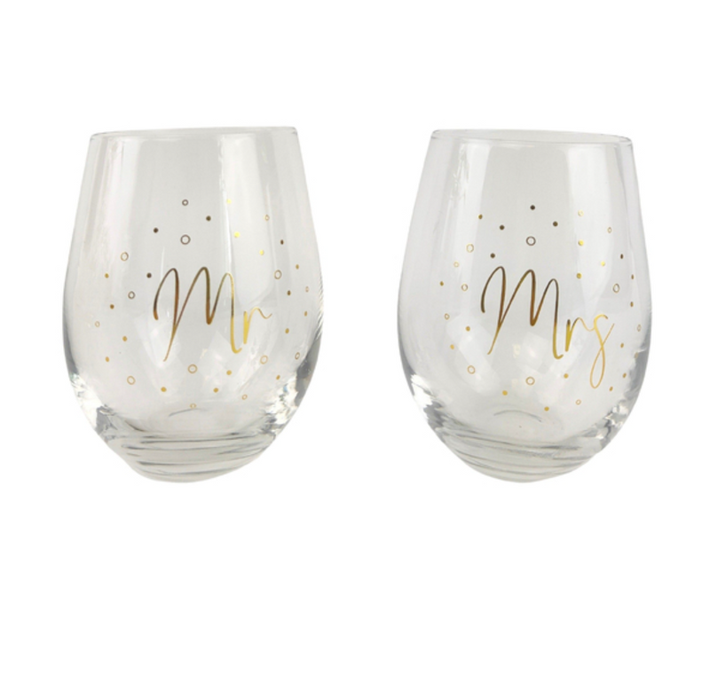 Stemless Wine Glass Mr & Mrs - Set of 2